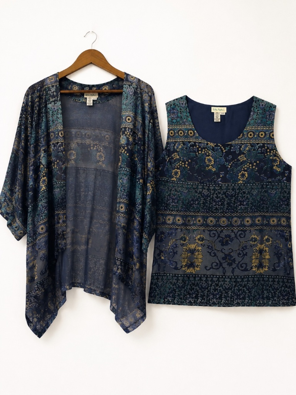 SILK Ulla Popkin matching tank/cardigan velvet burnout 24/26 Oversize fit work